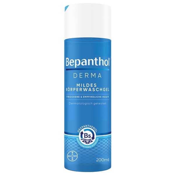 Bepanthol Derma Mild Body Wash Gel, 200 ml Bottle, Mild Shower Gel for Sensitive and Dry Skin, Dermatologically Tested Moisturiser with Dexpanthenol, Soap-Free, 200 ml Bottle