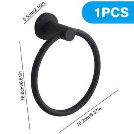 Towel Holder Black, Round Towel Hanger Stainless Steel Towel Rail Towel Holder for Bathroom Wall Matte Black Towel Ring(6.3 inches/16cm)
