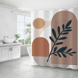 FAIRYGATE Wet Room Shower Curtain Boho Abstract with 12 Hooks Waterproof Fabric Mould Proof Resistant Shower Curtains for Bathroom Leaves Plant Modern Anti Mould Bath Curtain Washable B9205