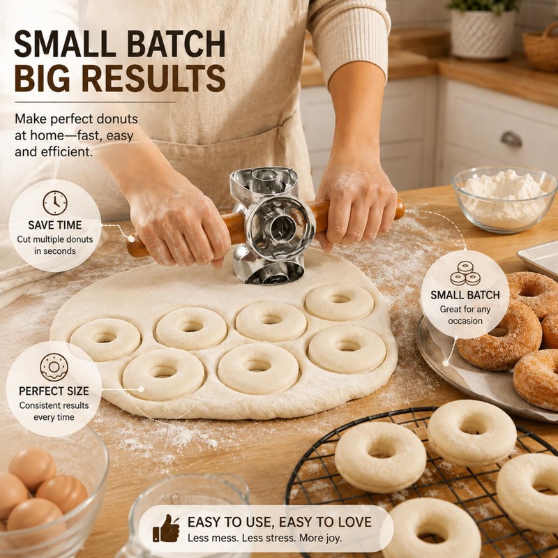 Donut Cutter Roller with Hole, Metal Doughnut Cutter for Baking