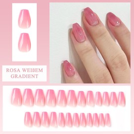 Virellay 24 Stück Rosa Gradient Ballerina Press on Nails Kurz, Rosa Farbverlauf Künstliche Nägel Zum Aufkleben, Quadratische Kunstnägel Kurz, Mittel Ombre Fake Nägel für Frauen