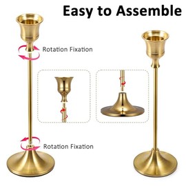 Portavelas Altos Cónicos, Elegante Juego de Metal de Latón Vintage Dorado de 3 Piezas, para Centros de Mesa de Comedor, Boda Festiva, Repisa de Chimenea, Regalo de Inauguración de Casa, Decoraciones