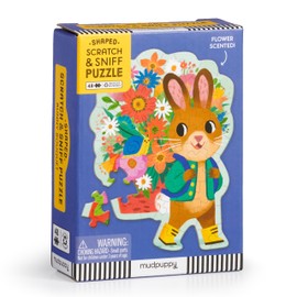 Mudpuppy Bunny Bouquet 48 Piece Scratch & Sniff Shaped Mini Puzzle with Colorful and Fun Illustrations of A Hoppy Easter Bunny and Scented Puzzle Pieces