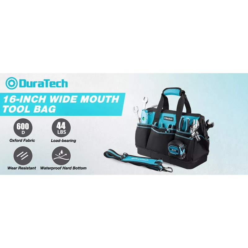 DURATECH 16-Inch Heavy Duty Tool Bag with Waterproof Hard Bottom