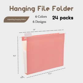 Fei Bi 24 Pack Large Capacity Hanging File Letter Size Accordion Decorative Clip Cute Color Hanging Clip Organizer, Suitable for Office and Home Use, Ebony and Begonia Colors