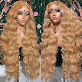 HEFABRIGHT Honey Blonde HD Lace Front Wig 24 Inch Blonde Wig Human Hair Wigs Body Wave Lace Front Wigs 13X4 Honey Blonde Wig Pre Plucked Glueless Wigs 27# Human Hair Wig Colored 200% Density