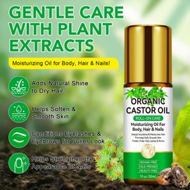 MAYPJHEH Organic Castor Oil,100% Pure Cold Pressed Castor Oils for Hair,Body and Nails,Roll-On Care in Glass Bottles 1 fl.oz-Moisturizing & Multi-purpose