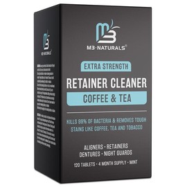 Retainer Cleaner Tablets Invisalign Cleaner FSA HSA Approved Remove Odors Discoloration Stains and Plaque 4 Month Supply Denture Cleansers Retainers Mouth Guards Denture Bath Mint - Size: Coffee & Tea Retainer Cleaner (120 Count)