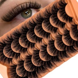 VOCOAK Mink Lashes Fluffy Volume, C Curl Big 25mm Long Dramatic Eyelashes, Soft Fuax Mink False Eyelashes Natural Look, Cat Eye Strip Lashes Pack