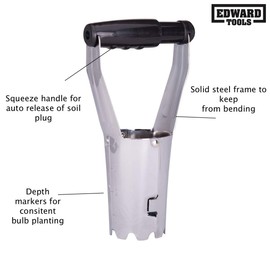Edward Tools Bulb Planter - Bend Free Tool for Planting Bulbs, Depth Marker for More consistent Planting Tulips, Daffodils, Dahlias (Assorted)