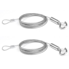 BUYGOO Wire Rope Steel Rope Stainless Steel Rope 2-Piece 2 m Adjustable Stainless Steel Wire Rope Diameter 1.5 mm with Bow and Hook, Heavy Duty for Pictures Light DIY Lamp Hangers Max 30 kg