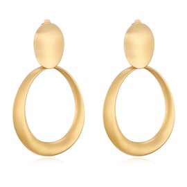 Matte Gold Big Oval Hoop Clip On Earrings Geometry Clip Earrings for Women