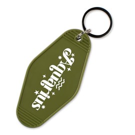 TeesAndTankYou Aquarius Vintage Style Motel Keychain Key Tag 3.5" Olive Green