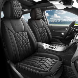 crossmiles Car Leather Seat Cover，Protector Seat Waterproof Automotive Seat Covers Full Sets Super Breathable Universal Fit Cover for Most Car Fount，（Full Black-Wave，2pcs）