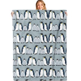 MIEPOS Cute Penguin Throw Blanket, 50x60in, Soft Lightweight Flannel, Playful Cartoon Animal Design Blankets,Gifts for Women Kids,for Couch Travel Office Home Living Room Cabin Decor