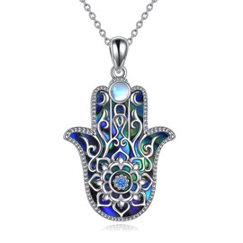 YFN Hamsa Fatima Necklace 925 Sterling Silver Nazar Eye Necklace/Sterling Silver Hamsa Hand Necklace/Lotus Flowers Necklace Hand of Fatima Jewellery Gifts for Women Girls, Sterling Silver, Cubic