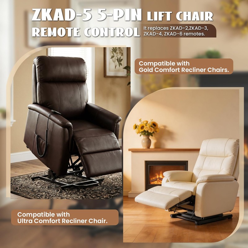 ZKAD-5 5-Pin Lift Chair Remote, Compatible with Golden & Ultra