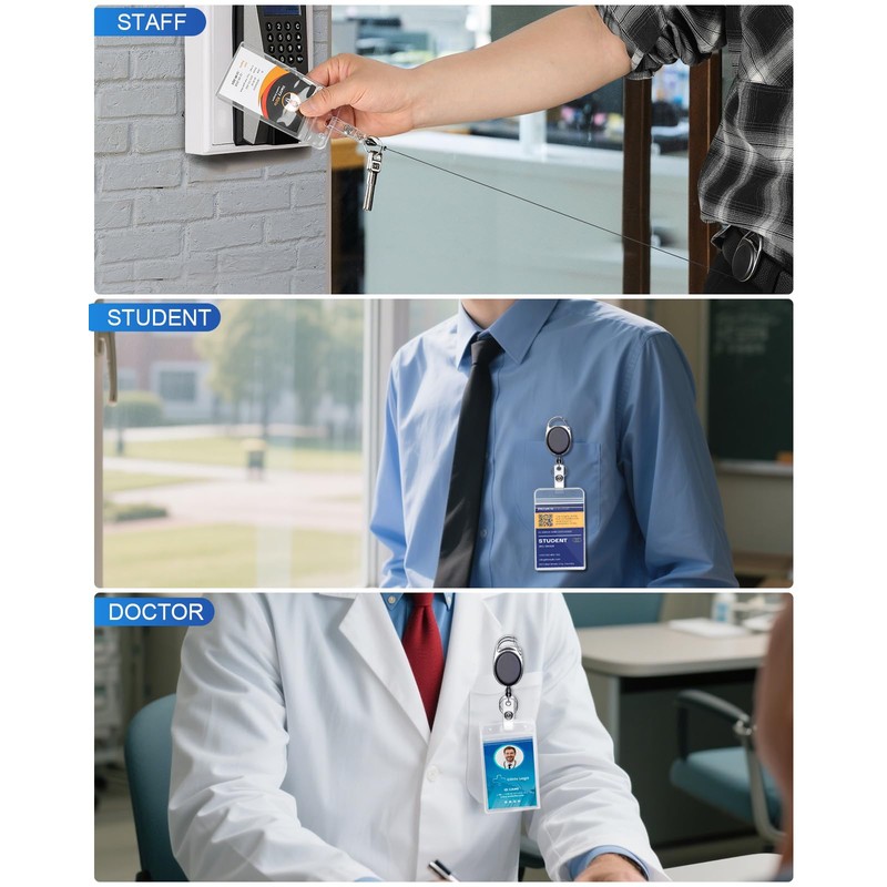 KTRIO ID Badge Holders with Clip Badge Reels - Vertical