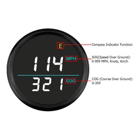 52mm Auto Digital Speedometer Speedo Gauge 0-999 KM/H MPH Knots with Compass 9-32VDC Waterproof for Racing Car ATV Baggy (NOT Odometer) (White)