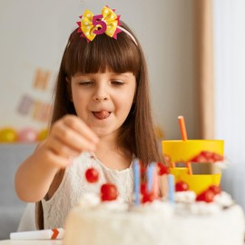 Birthday Hair Clips for Baby Girls - 2Pc Yellow Sprinkle Bow Hair Clips for 5th Birthday Glitter Ice Cream Baby Bow Party Decorations for Girls Toddlers Hair Accessories