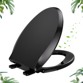 YASFEL Standard Universal elongated Toilet Seat,Soft Close,Ergonomic Toilet Bowl Seat,Fits for Standard elongated with Thickened Plastic Lid (18.5'', Black)