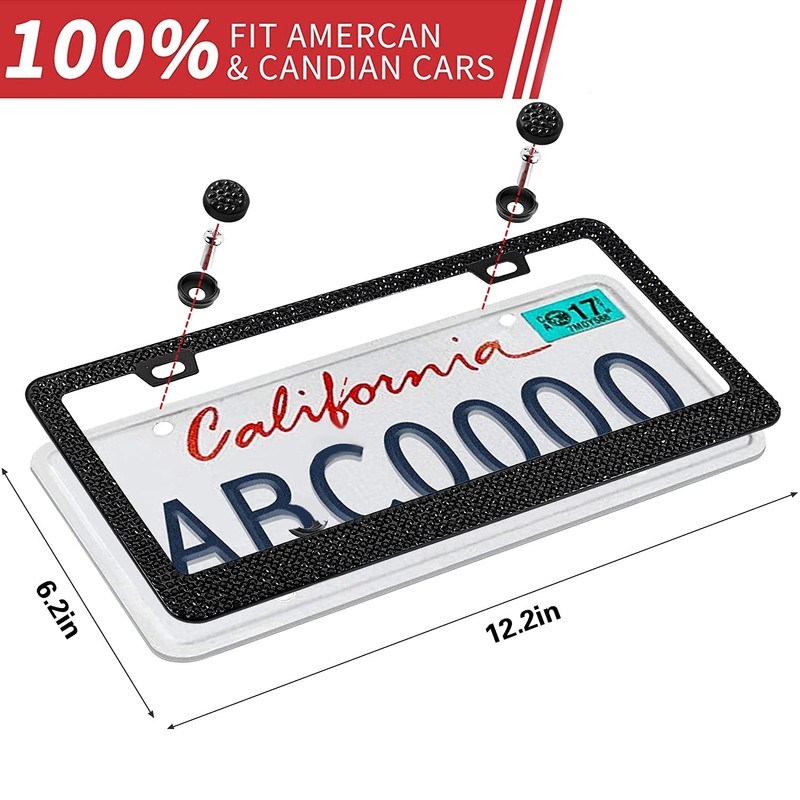 Bling Rhinestone License Plate Frame for Women，Diamond Sparkly Frames| Stainless