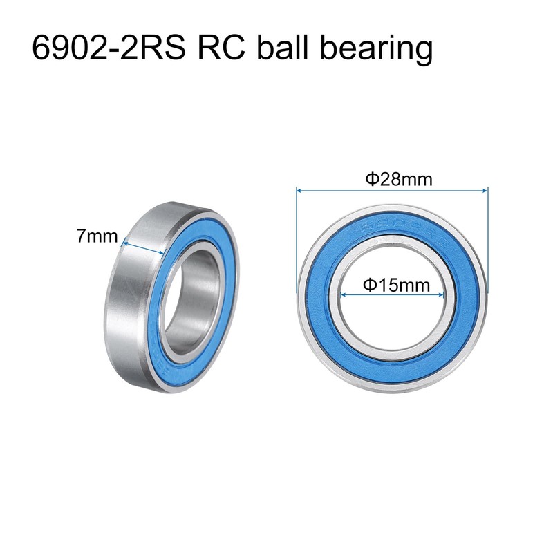 sourcing map 10pcs 6902-2RS Miniature Deep Groove Ball Bearings 15x28x7mm