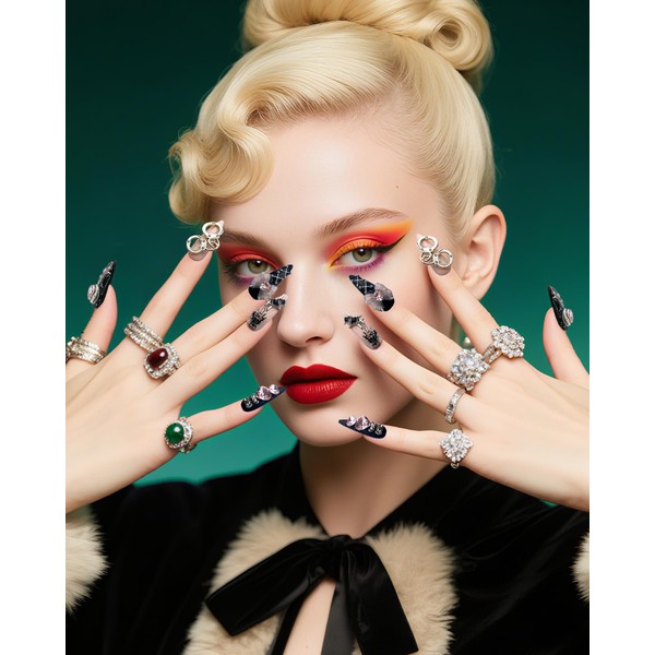 DAZZORA Gothic Press On Nails with Bow & Skull -