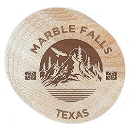 Marble Falls Texas 4 Pack Engraved Wooden Coaster Camp Outdoors Design