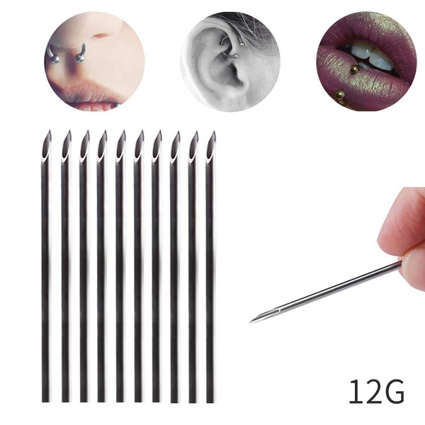 TC 100pcs Tattoo Piercing Needle with Body Ear Navel Nipple For piercing Supplies (12G)