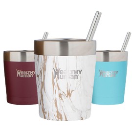 Healthy Human Stainless Steel Tumbler with Straw | Splash Proof Insulated Travel Cruiser Cup | Eco-Friendly Coffee Tumblers with Straws Cleaner & Splash Proof Lid (12oz, Stone Gold)