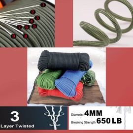 Parachute Cord 650lb 9 Strand | 550 Paracord 100 Feet Genuine Type III Nylon Rope Tent Rope Mil Spec 100% Nylon (Black)