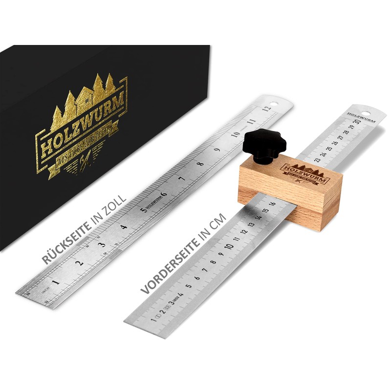 HOLZWURM Marking Gauge with Stainless Steel Metal Ruler, 300 mm