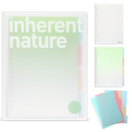 Toplive A5 Round Ring Binder Waterproof PP A5 20 Ring Binder Cover Refillable Clear A5 Loose Leaf Folder with 4 Colored Binding Dividers, Lined Paper Reloaded (120 Pages - Green)