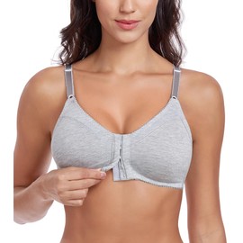 Exclare Front Closure Cotton Bra for Women Wirefree Unpadded Full Coverage Everyday Bralette Comfortable Brassiere (Gray,42D)