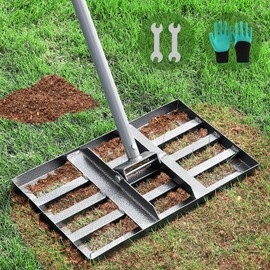 REAPALOT Lawn Leveling Rake, Lawn Leveler with Stainless Steel Long Handle, Heavy Duty Yard Level Tool for Leveling Soil, Sand Or Dirt Surfaces, Gardening Gloves Gift Included (17x10in)