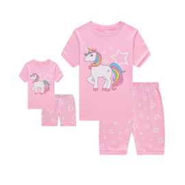 Babyroom Girls Matching Doll&toddler 4 Piece Cotton Pajamas Toddler Unicorn Sleepwear size 8 Pink