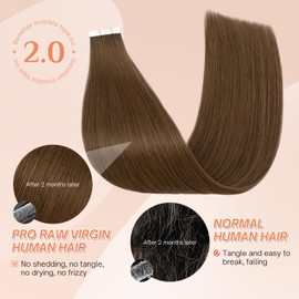 Benehair Tape in Hair Extensions Human Hair, Light Brown Remy Hair Extensions Straight Human Hair Tape in Extensions Invisible 10pcs 25g 16 inch