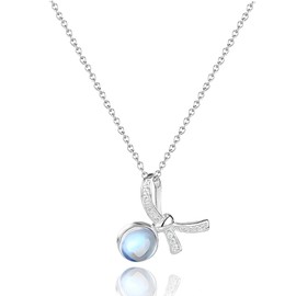 HUACAI Diary 925 Sterling Silver Necklace with Moonstone for Women Ladies - Perfect Chain for Romantic Dates, Parties, and Daily Wear - Jewellery Set Gift (Blue Knot-A)