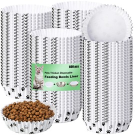 meekoo 600 Pcs Large Pet Disposable Feeding Bowls Liner Bulk Cat Food Bowls Small Paper Bowls Paper Liner for Small Dogs Cats Dish Bowl Wet Food Feeding Station(White,Paw)