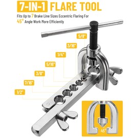 Turnirace 25 ft 3/16in &1/4in Zinc-Plated Brake Line Flaring Tool Kit, Includes 3-in-1 Tube Bender, Double & Single Flaring Tool Set, 1 Tube Cutter, 4 Threads Unions, 40 Fittings