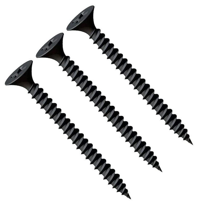 3.5X55mm Drywall Black Screws, Self Tapping Phillips Countersunk Head, Fine