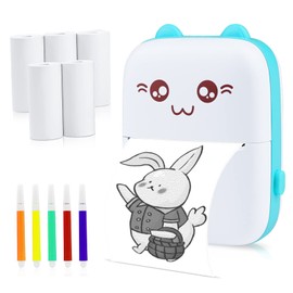 PENYUY Mini Thermal Printer, Bluetooth Labler Maker, Portable Label Printer Compatible with Android and ios, Printable Photos, Lists, QR Codes, Notes(With 5 Roll Paper+5 Colored Pens) (Blue)