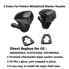 68260443AA Premium Wiper Washer Nozzles Fit for 2005-2023 Jeep Grand Cherokee WK WK2 WL Windshield Washer Fluid Jet Nozzle | Easy to Install | 2 Pack, Ref 55372143AB, Grand Cherokee Accessories