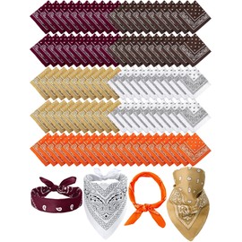 Unittype 100 Pieces Paisley Bandanas Bulk Unisex Cowboy Bandanas Assorted Headband Square Scarf for Party Costume(Brown Assorted,Classic)