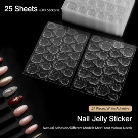 600-pcs (25 Sheets) Adhesive Tabs Waterproof Breathable Glue Tabs Double-Sided Nail Jelly Sticker Super Sticky Fake Nail Glue Stickers Transparent Flexible for Manicure