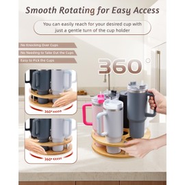 7 Slots Rotating Wood Tumbler Organizer, 30 oz 40 oz Spinning Turnable Tumblers Holder, 360° Rotatable Large Cup Bottle Tumbler Storage Display Stand, Rotate Syrup Organizer for Cabinet Countertop