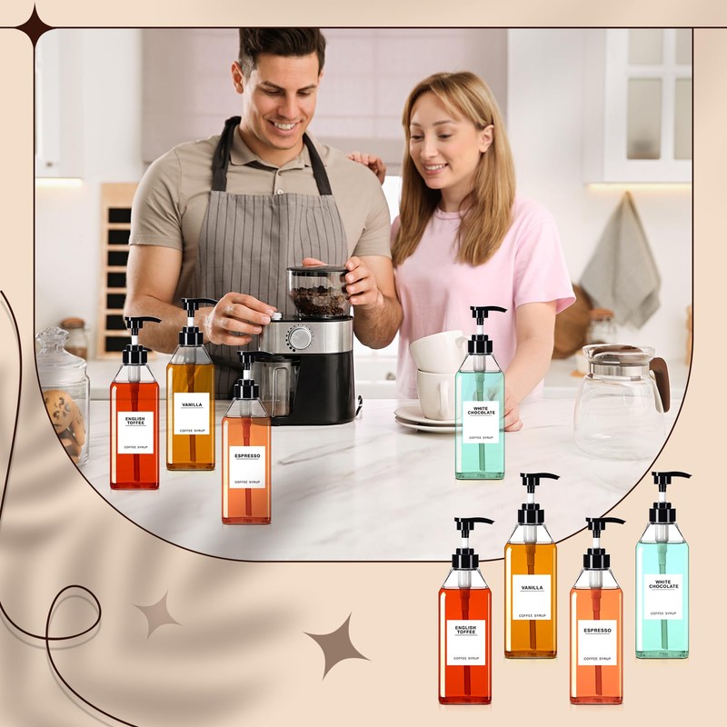 Nuogo 6 Pcs Coffee Syrup Dispenser Set 750ml, 500ml, 300ml,