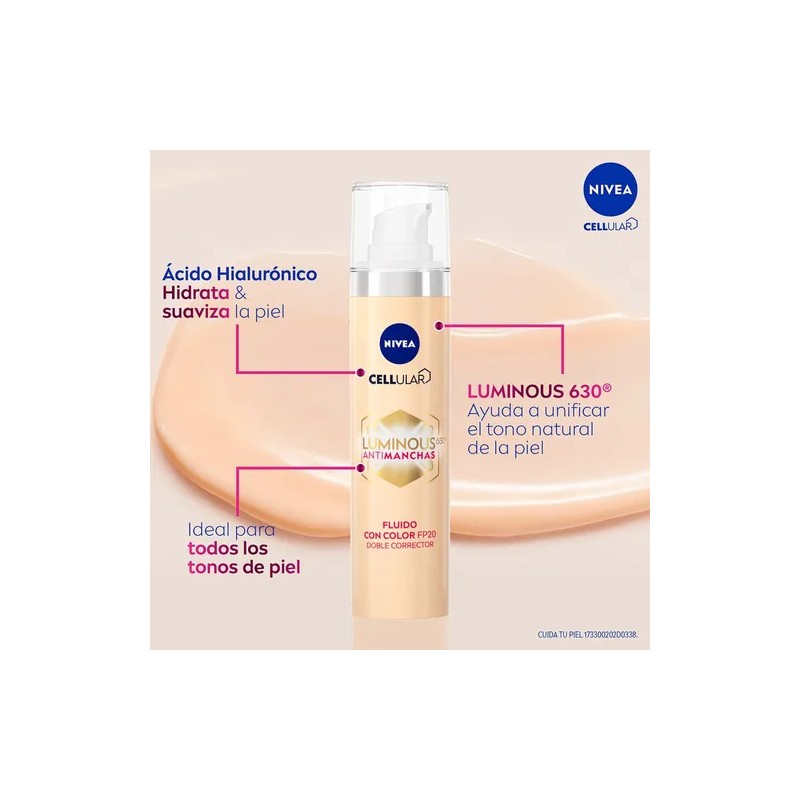 Nivea Cellular Luminous630 Fluido con Color Antimanchas Día/Noche, 40 ml