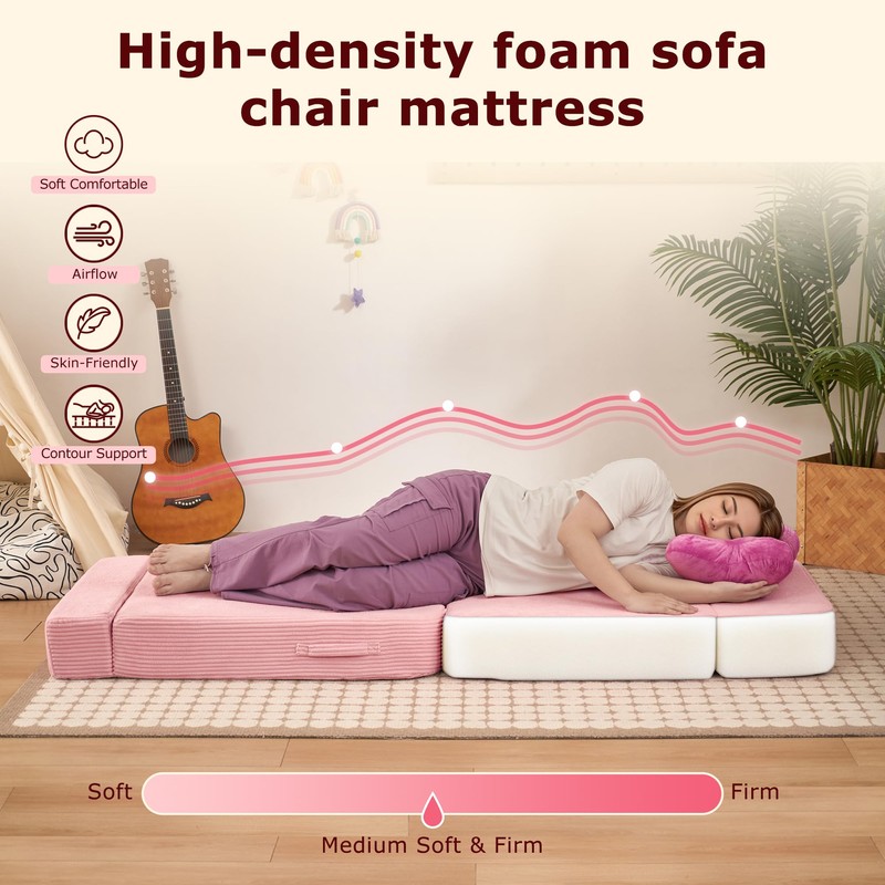 HILERO Folding Convertible Sofa Bed, Sleeper Chair for Guest, Single,